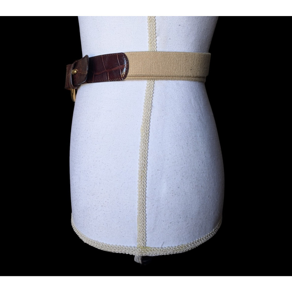 Vintage Donna Karan Geniune Alligator Brown Canvas Waist Belt Petite Small Italy - Picture 7 of 13
